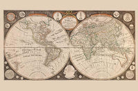 A New Map of the World Poster Print by Thomas Kitchen, showcasing celestial elements and discoveries.