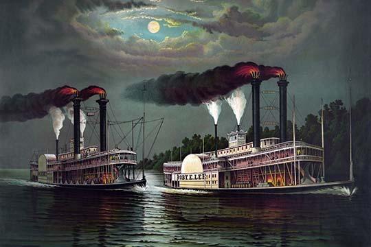 Celebrated Race of the Steamers Robert E. Lee and Natchez Poster Print