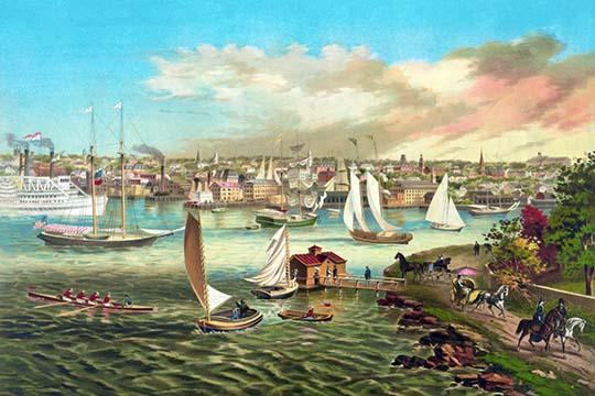 Scene of Newport Beach Vintage Art Print by F. Gleason