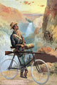 Sunset in Yellowstone Park with Cowboy Soldier and Bicycle Poster Print