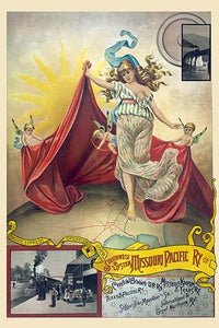 Southern United States map poster print featuring a girl and cherubs