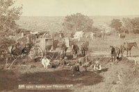 Cowboys at the Chuck Wagon Poster Print by John C.H. Grabill featuring horses and cattle.