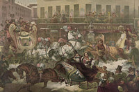 Crowded street scene with sleighs in front of Barnum's Museum, New York City poster print.