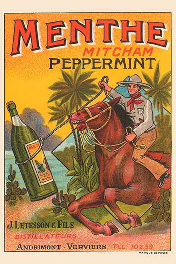 Menthe Mitcham Peppermint Poster Print featuring cowboy and palm trees
