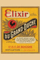 Belgian Medicinal Liquor Label Poster Print featuring a Dutchman with a glass of liquor, windmill and sailboat background.