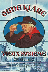 Dutch Jenever Liquor Label Poster Print featuring a Dutchman and a windmill.