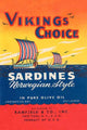 Vikings Choice Sardines in Olive Oil Poster Print showcasing vintage can label design.