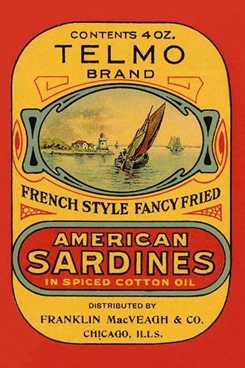 Vintage Telmo Brand Sardines Can Label Poster Print