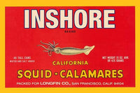 Vintage squid crate label poster print showcasing seafood packaging