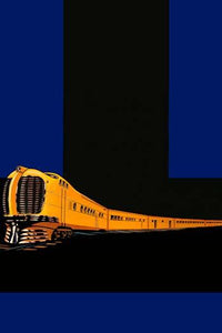 Vintage diesel passenger train poster print showcasing a powerful train on a crate label.