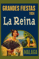 1934 Malaga Festival Poster Print by Sara Pierce, colorful vintage artwork.