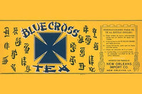 Blue Cross Tea Package Label Poster Print with Spanish and Chinese Calligraphy