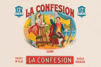 La Confession Clubs Cigar Box Label Poster Print featuring the phrase 'I confess it to be the finest I ever smoked'.
