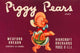Charming pig crate label poster print featuring a pig carrying a basket of pears.