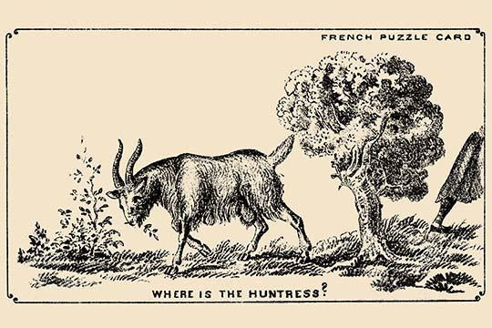 Sheep and Huntress Vintage Puzzle Card Poster Print