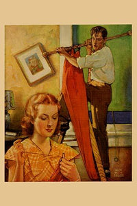 Wife Sews While a Man Hangs a Picture art print by Home Arts.