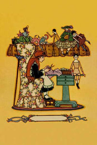 Young Girl Cuts Patterns for a Collection of Dolls Poster Print