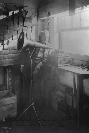 Thomas Edison listening to phonograph poster print