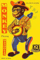 Charming monkey playing the mandolin on a vintage tin toy box lid poster print.