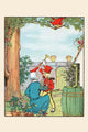 Victorious young boy holding a rifle in a playful quest poster print.