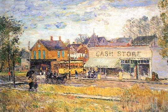 Town at the End of the Tram Where There Are Stores Poster Print by Frederick Childe Hassam