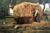 Farmer Uses Pitchfork on Haystack Art Print by Frederick Childe Hassam