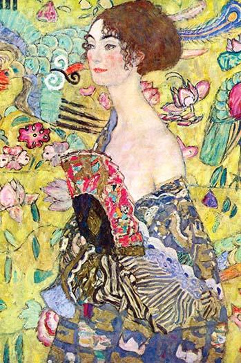 Lady with a Fan vintage art print by Gustav Klimt, high-quality reproduction