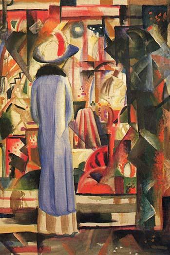 Poster print of Woman Stands Looking into Store Window by August Macke