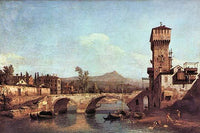Medieval Town with Tower and Bridge Over a River Poster Print by Canaletto