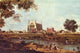 River Activities Poster Print by Canaletto showing people fishing, boating, and picnicking.