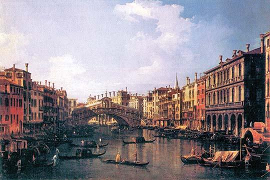 The Rialto Bridge vintage art reproduction poster print by Canaletto.