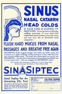 1950s vintage advertisement poster for sinus and head cold cure