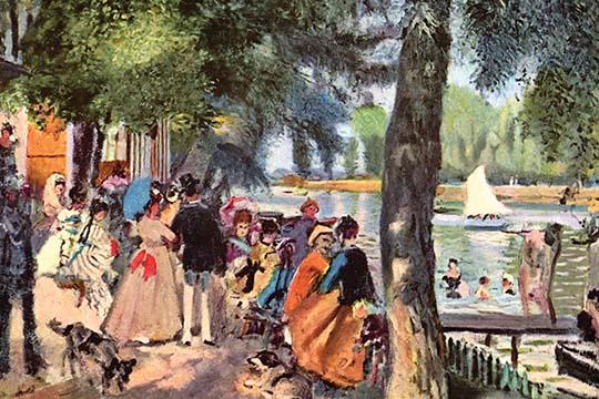 La Grenouillère poster print by Pierre-Auguste Renoir showcasing a lively scene by the Seine.