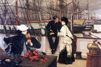 On Board Ship fine art print by James Tissot depicting a captain and young girl in romantic conversation.