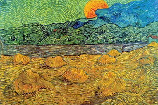 Rising Moon Poster Print by Vincent Van Gogh, vintage art reproduction