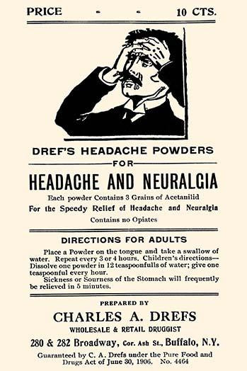 Vintage powder medicine advertisement poster print showcasing acetanilid.