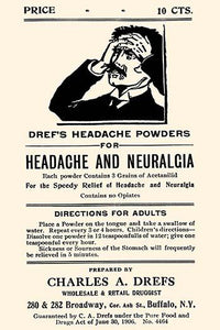 Vintage powder medicine advertisement poster print showcasing acetanilid.