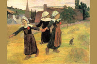 Small Breton Women Hold Hands and Dance Poster Print by Paul Gauguin