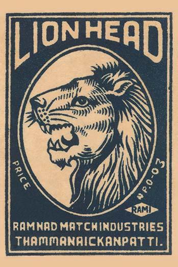 Lion Artwork Poster Print - Vintage Matchbox Design featuring a majestic lion.