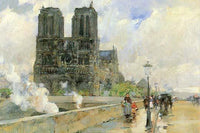 Vintage art print of the Cathedral of Notre Dame by Frederick Childe Hassam.