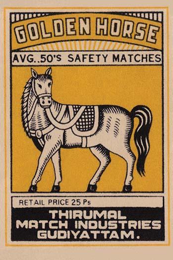 Horse-Themed Vintage Matchbox Poster Print featuring intricate artwork.