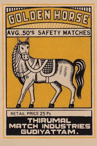 Horse-Themed Vintage Matchbox Poster Print featuring intricate artwork.