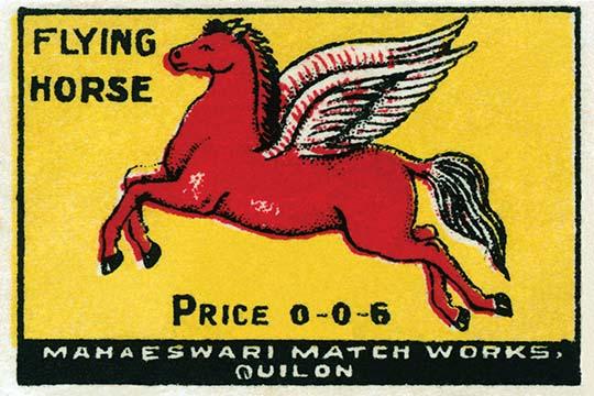 Pegasus match label poster print featuring a vintage design.