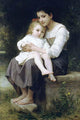 Big Sister Embracing Baby Girls Marble Art Print by Bouguereau