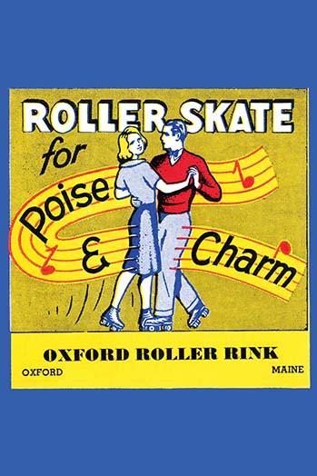 Oxford Roller Rink Stickers Poster Print showcasing vintage skating memorabilia.