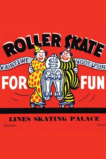 Vintage Roller Rink Stickers Poster Print featuring Line Skating Palace, Creaton, Iowa.
