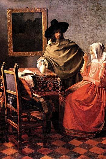 A Cavalier and Wine Drinking Woman poster print by Johannes Vermeer