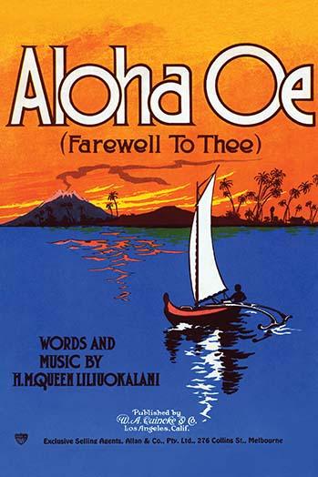 Hawaiian Canoe Sheet Music Poster Print featuring a native canoe with sail.