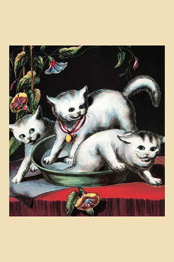 Poster print of three kittens jumping in surprise