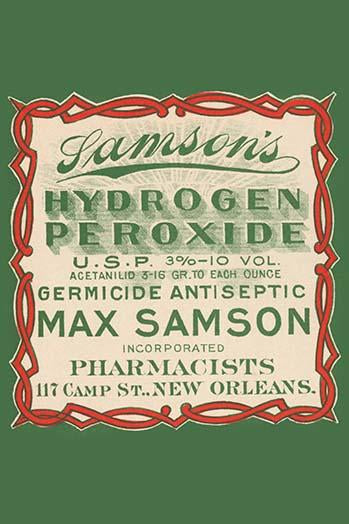 Vintage Hydrogen Peroxide Antiseptic Poster Print from New Orleans Pharmacy